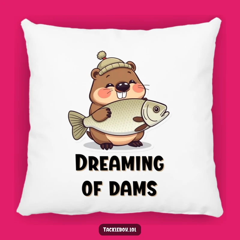 Funny Beaver Fishing Hat Pillow - Comfy and Hilarious Home Accent!