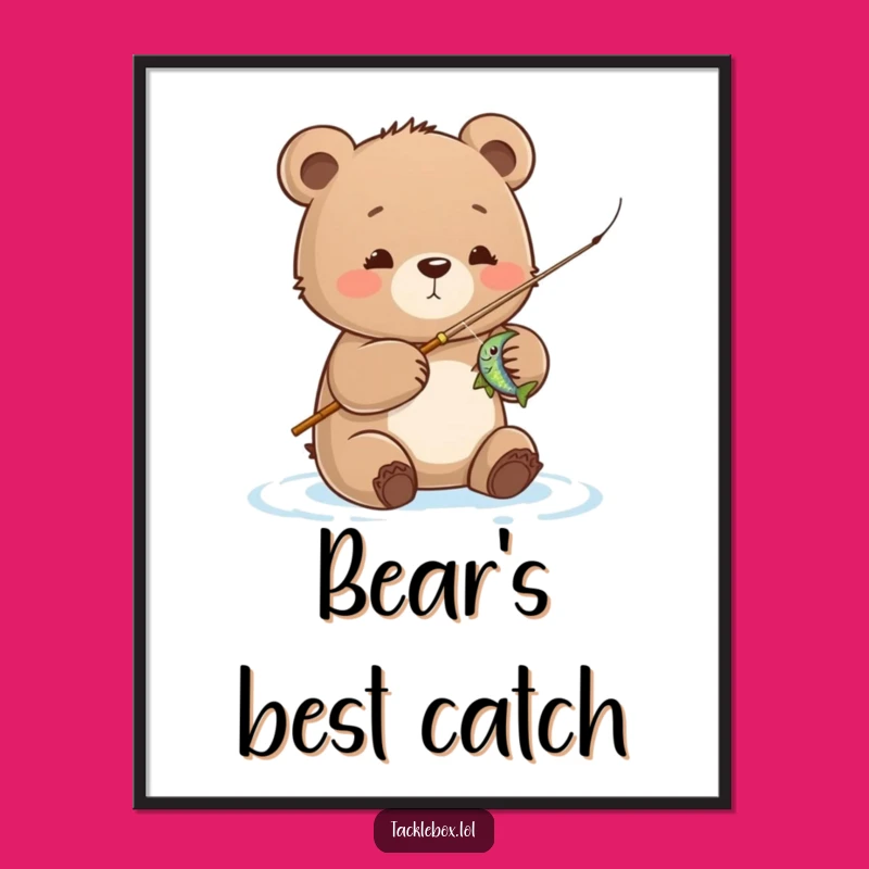 Funny Bear Cub Fishing Digital Art: Instant Joyful Decor & Gift
