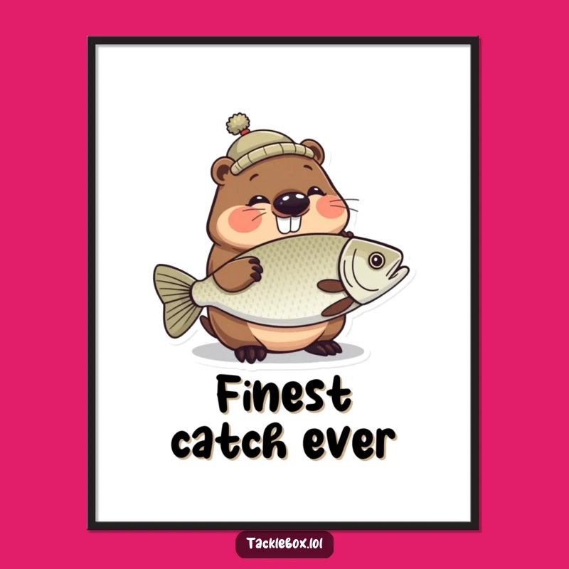 Funny Beaver Fishing Hat Digital Art - Hilarious Printable Decor!