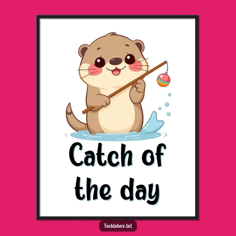 Funny Otter Fishing Digital Art - Hilarious Printable Wall Decor!