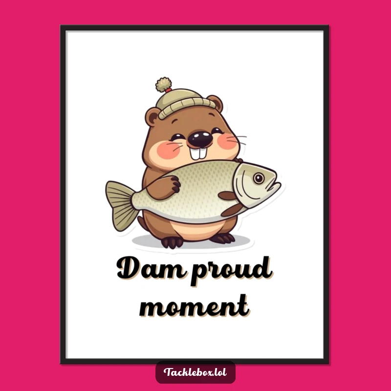 Funny Beaver Fishing Hat Poster - Hilarious Wildlife and Angling Decor!