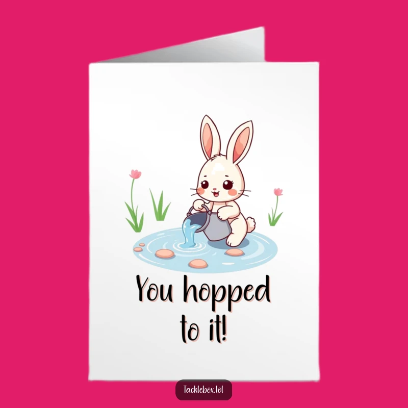 Free Printable Congrats Card: Rabbit Water Scooping Success Downloadable Gift